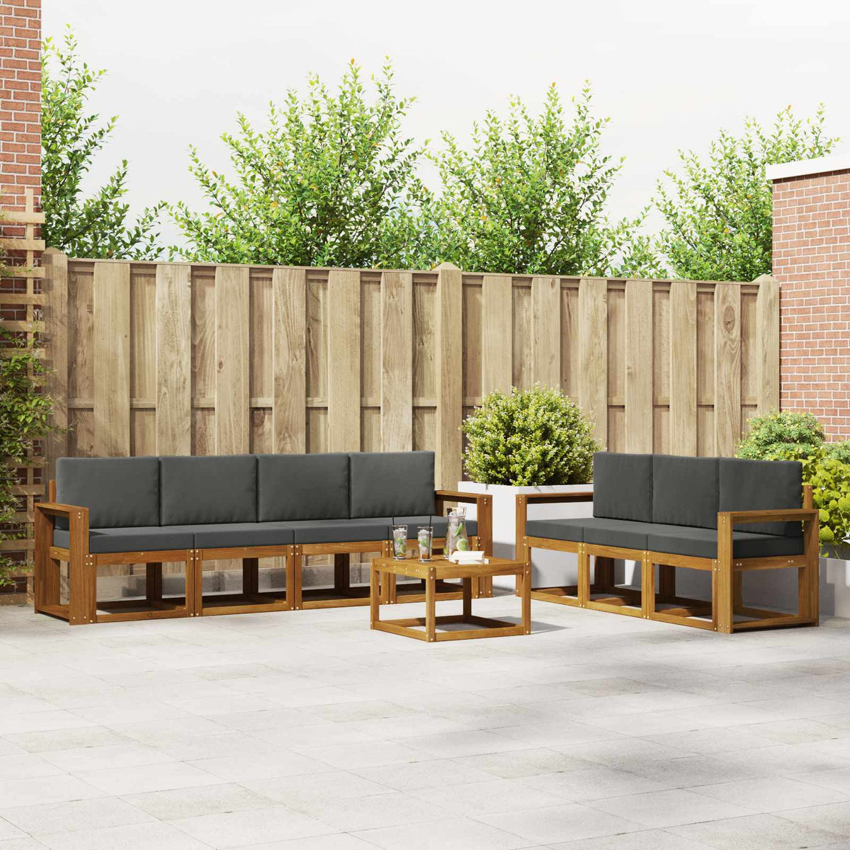 Buiten bankenset met kussen 8 pcs Natuurlijk en Antraciet is nu te koop bij PeponiXL, paradijselijk wonen!