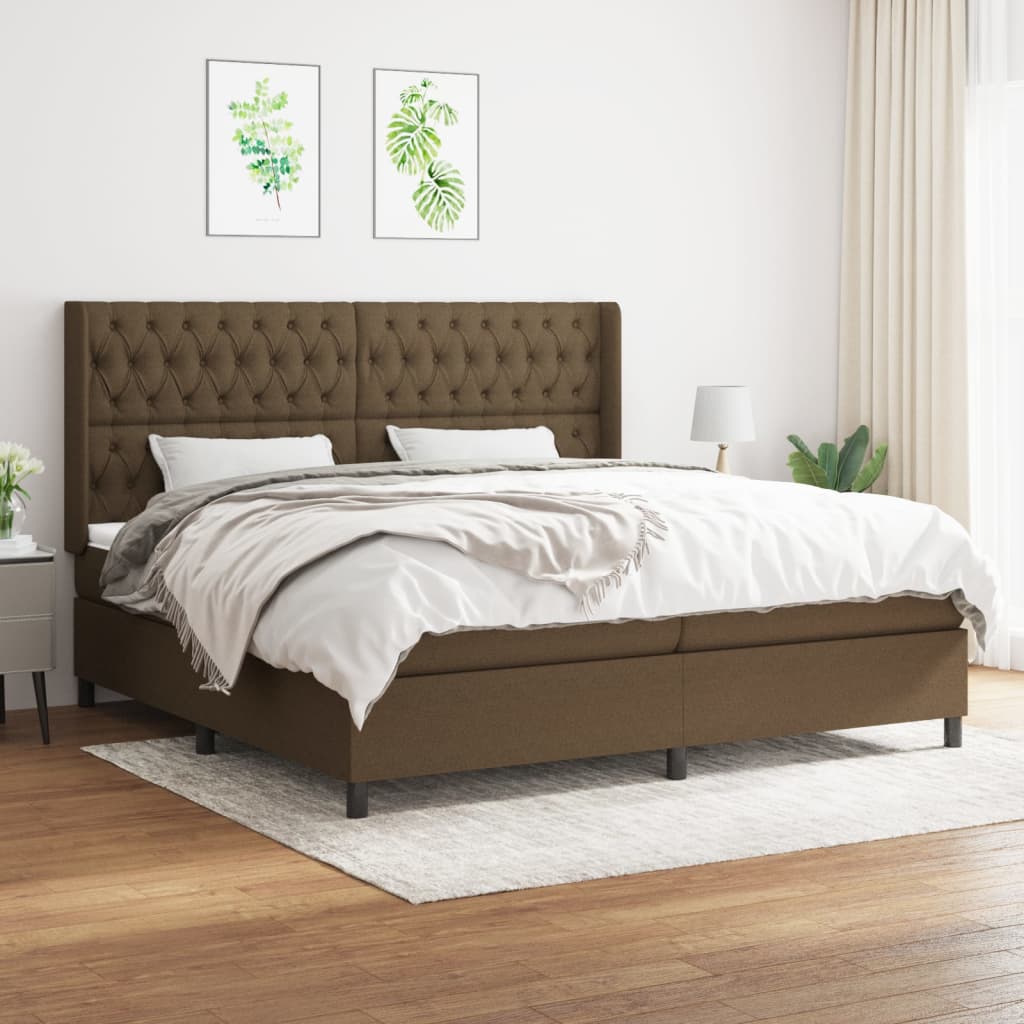 Boxspring met matras stof donkerbruin 200x200 cm is nu te koop bij PeponiXL, paradijselijk wonen!