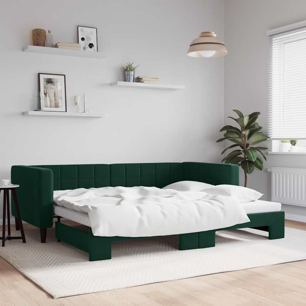 Slaapbank met onderschuifbed 90x200 cm fluweel donkergroen is nu te koop bij PeponiXL, paradijselijk wonen!
