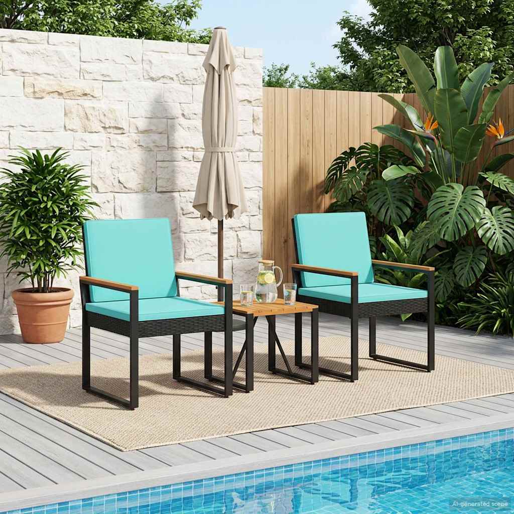 Buitenmeubelset met kussen 3 pcs Zwart en Turquoise poly rattan is nu te koop bij PeponiXL, paradijselijk wonen!