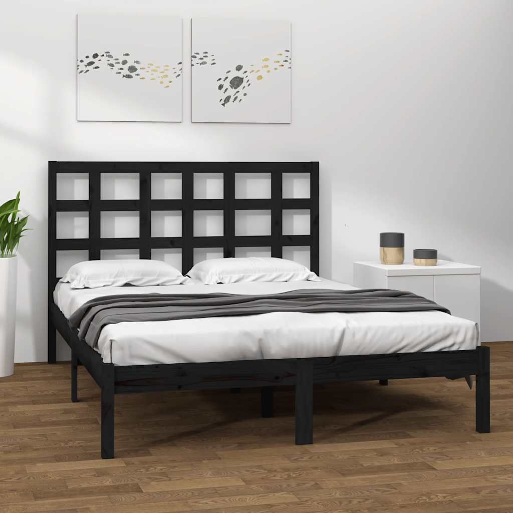 Bedframe massief hout zwart 200x200 cm is nu te koop bij PeponiXL, paradijselijk wonen!