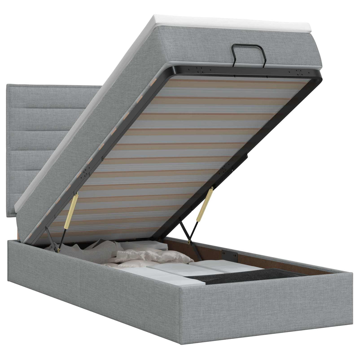 Ottoman bed met matras Lichtgrijs 100 x 200 cm Stof is nu te koop bij PeponiXL, paradijselijk wonen!