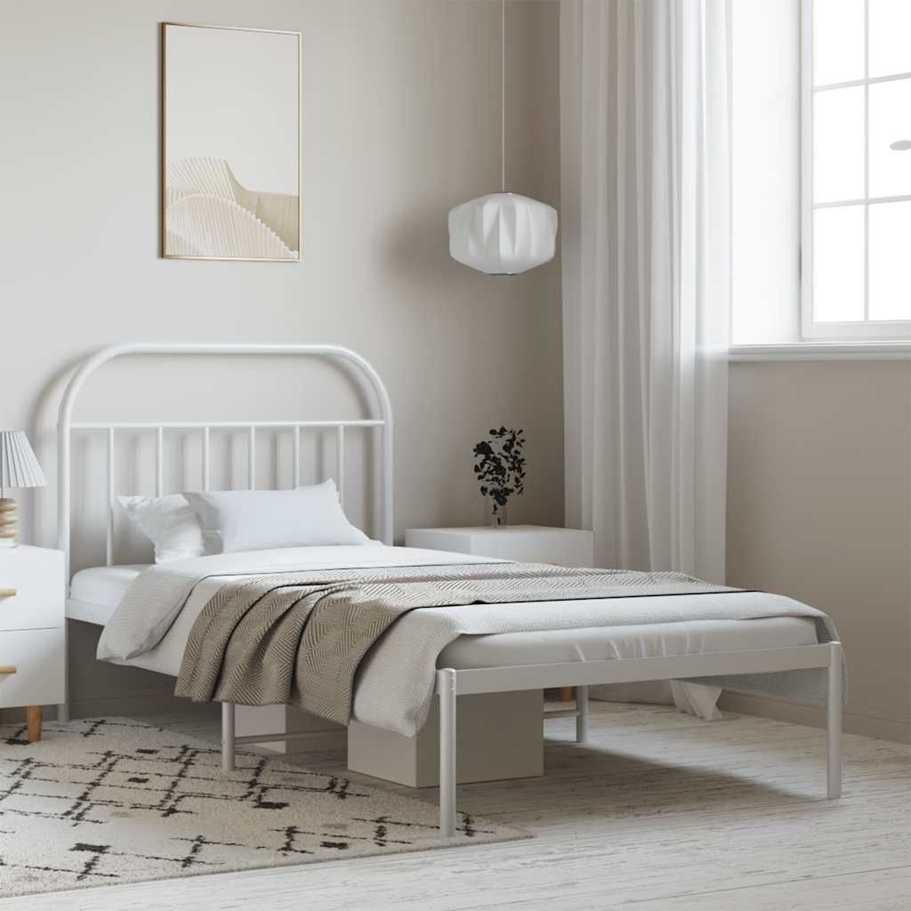 Bedframe met hoofdbord metaal wit 100x200 cm is nu te koop bij PeponiXL, paradijselijk wonen!
