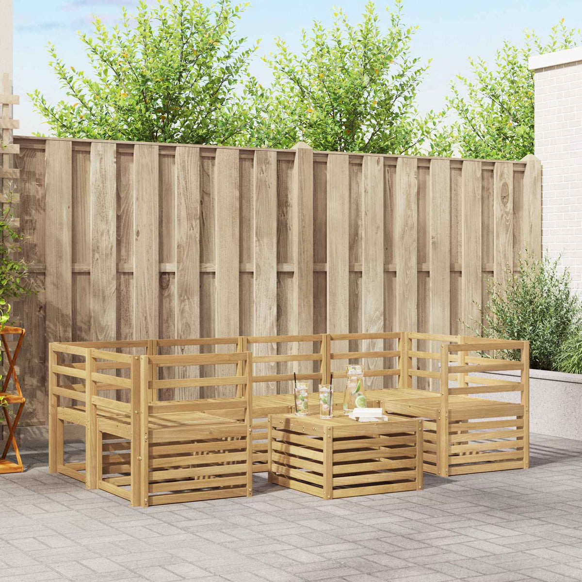 Buiten bankenset 7 pcs Wit Massief Acaciahout is nu te koop bij PeponiXL, paradijselijk wonen!