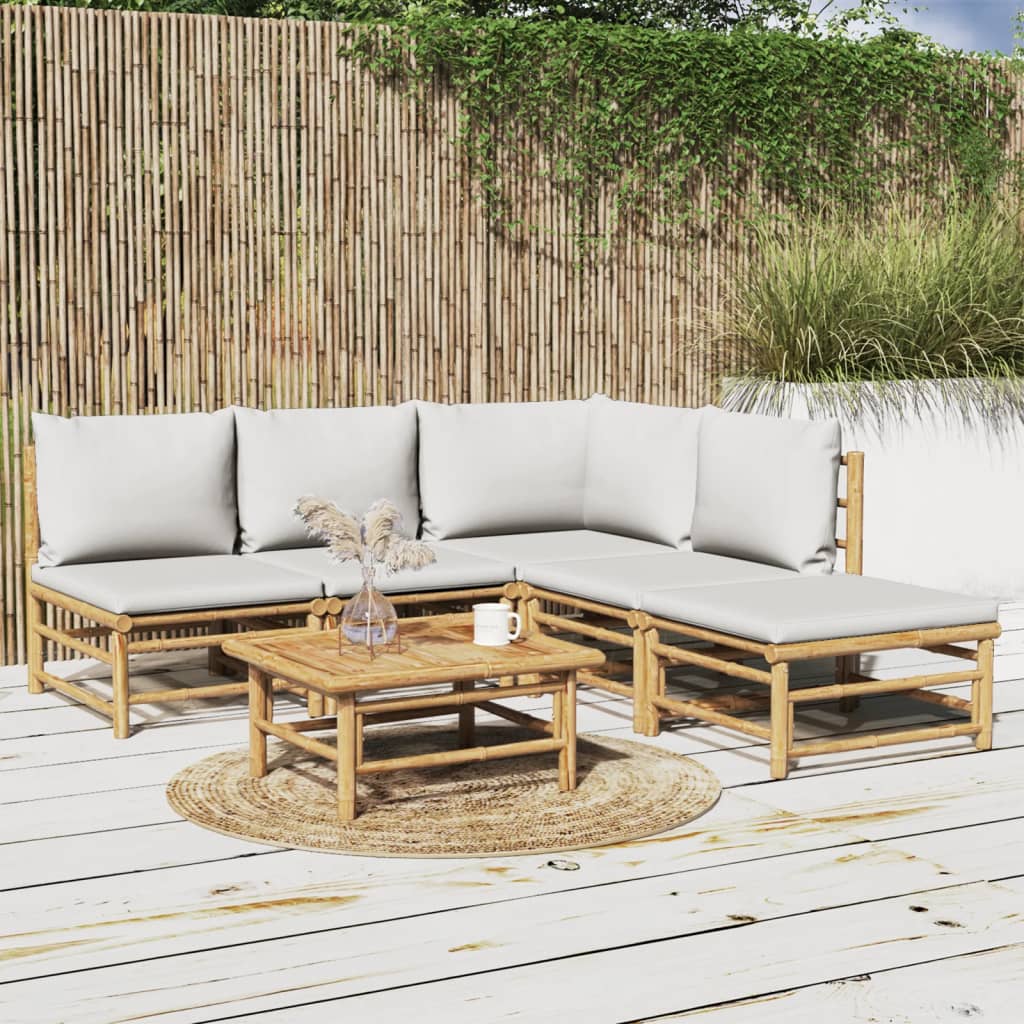 6-delige Loungeset met kussens bamboe lichtgrijs is nu te koop bij PeponiXL, paradijselijk wonen!