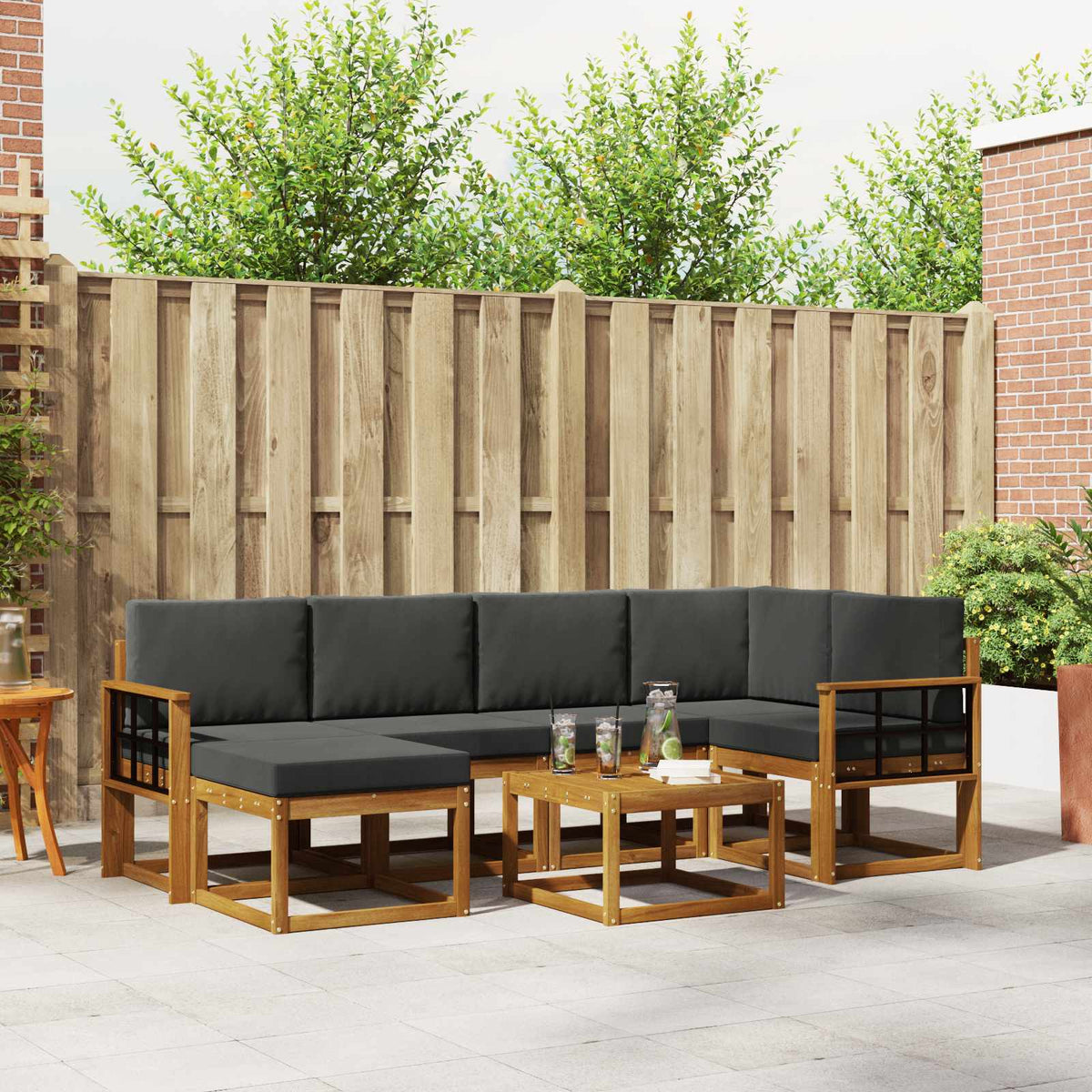 Buiten bankenset met kussen 7 pcs Natuurlijk en Antraciet is nu te koop bij PeponiXL, paradijselijk wonen!
