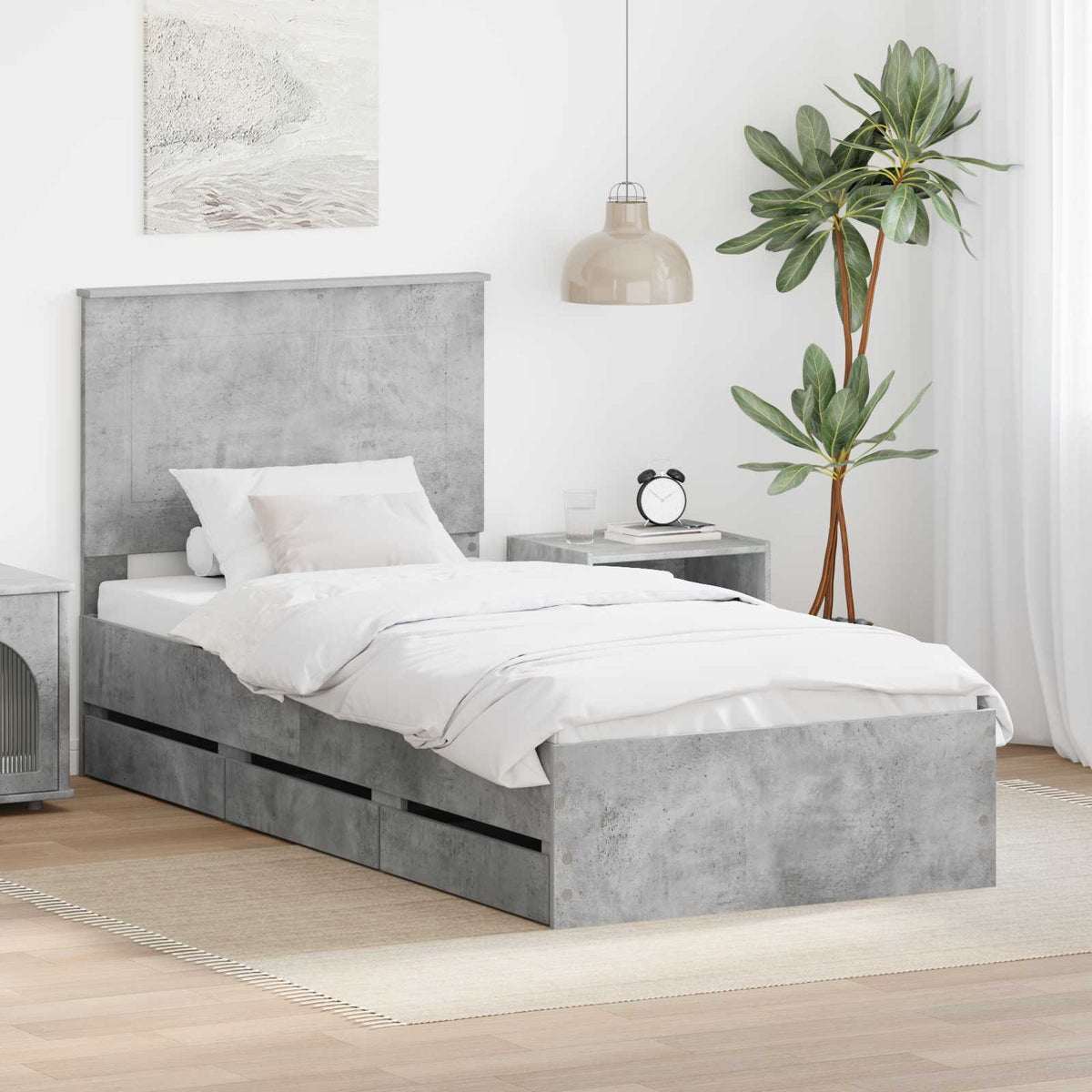 Bedframe met lade Beton Grijs 90 x 200 cm Ingenieurshout is nu te koop bij PeponiXL, paradijselijk wonen!