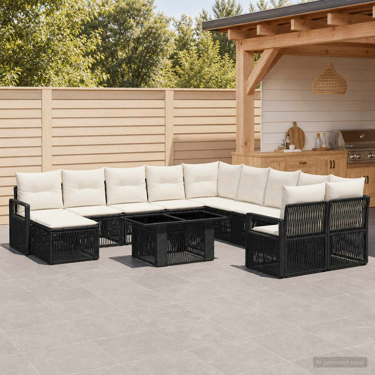 Tuinbankenset 12 st Zwart en Cream Wit poly rattan is nu te koop bij PeponiXL, paradijselijk wonen!