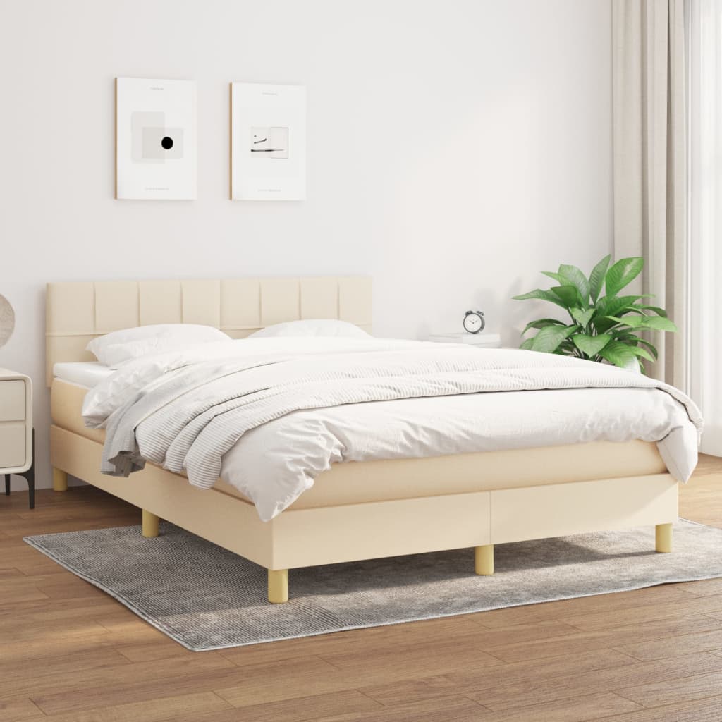 Boxspring met matras stof crèmekleurig 140x190 cm is nu te koop bij PeponiXL, paradijselijk wonen!