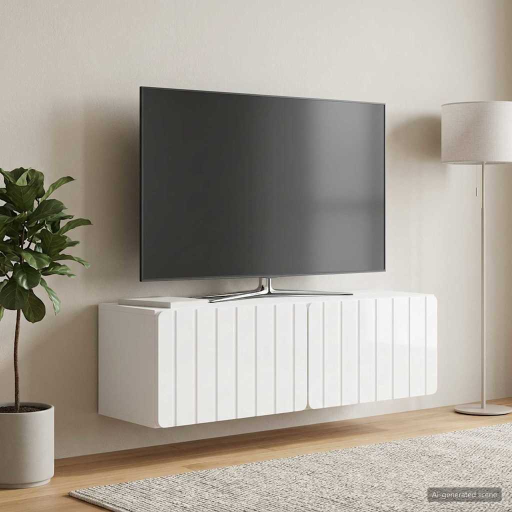 Wandbeugel TV-kast Hoogglans Wit 98 x 31 x 30 cm Bewerkt hout is nu te koop bij PeponiXL, paradijselijk wonen!