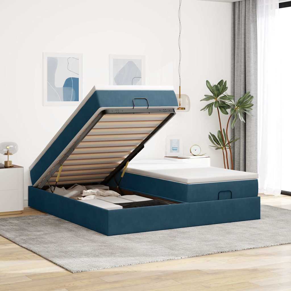 Ottoman bed met matrassen 160x200cm fluweel donkerblauw is nu te koop bij PeponiXL, paradijselijk wonen!