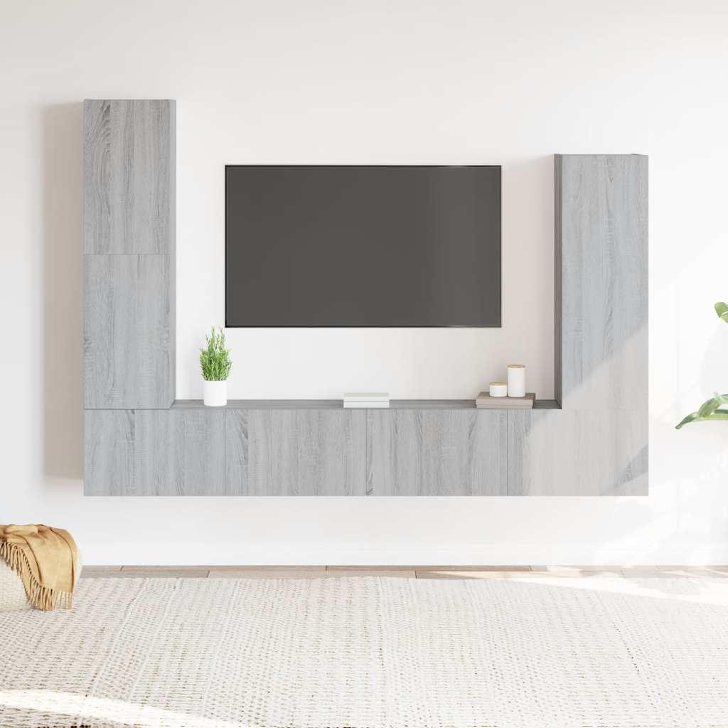 4-delige Tv-meubelset bewerkt hout grijs sonoma eikenkleurig is nu te koop bij PeponiXL, paradijselijk wonen!