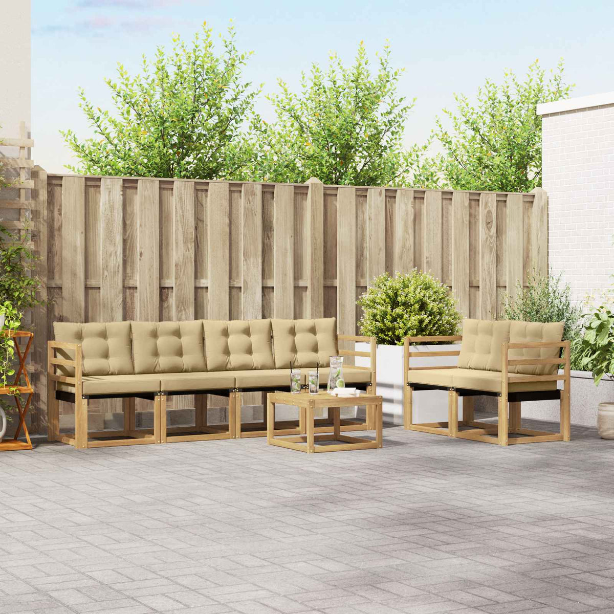 Buiten bankenset met kussen 7 pcs Wit en Beige is nu te koop bij PeponiXL, paradijselijk wonen!
