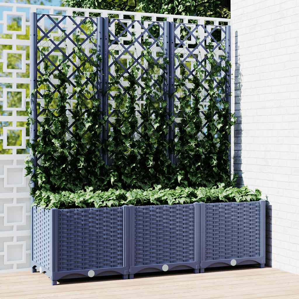 Plantenbak met latwerk 120x40x136 cm polypropeen blauwgrijs is nu te koop bij PeponiXL, paradijselijk wonen!