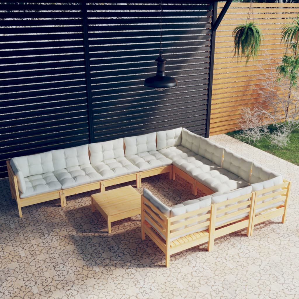 11-delige Loungeset met crèmekleurige kussens grenenhout is nu te koop bij PeponiXL, paradijselijk wonen!