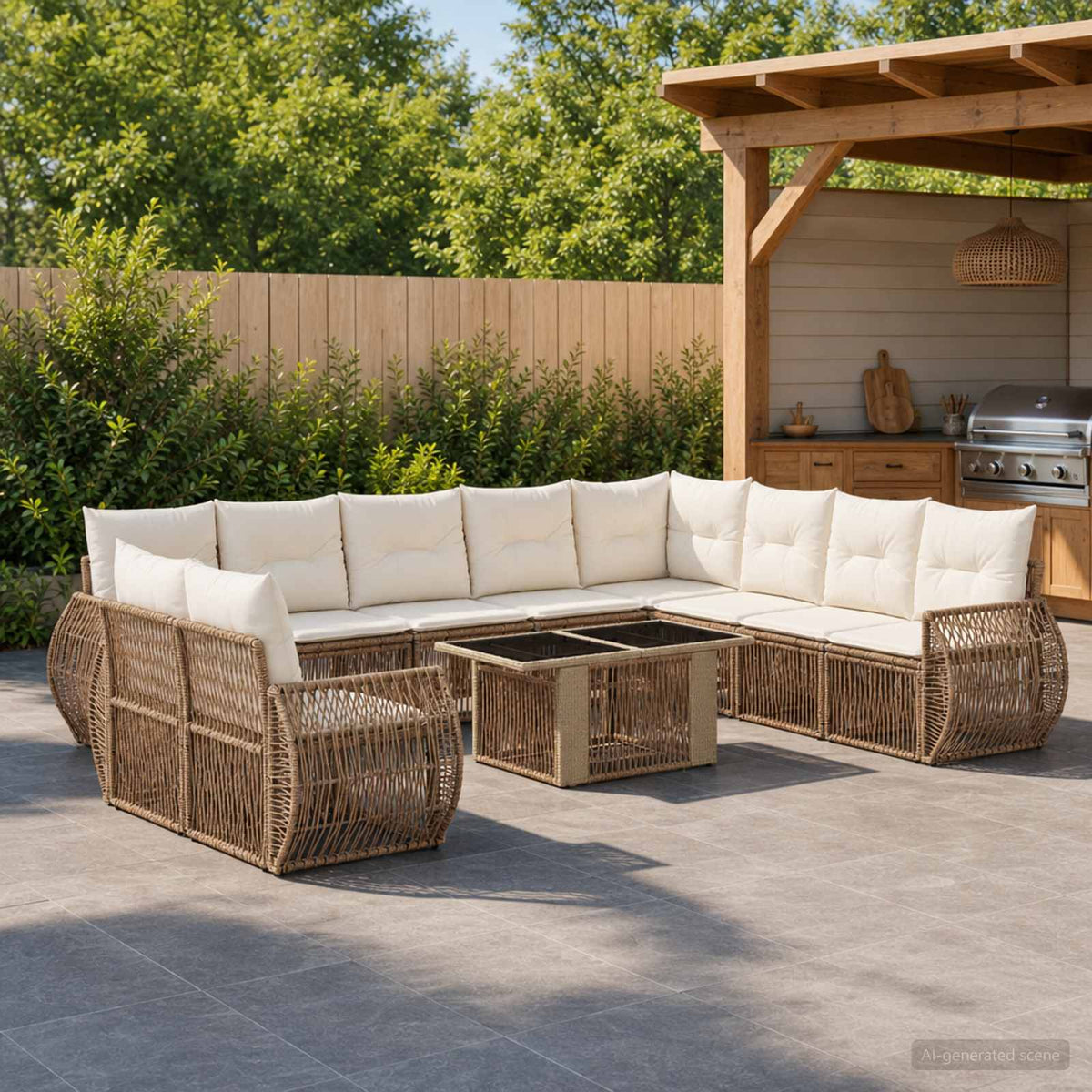 Tuinbankenset 11 st Beige en Crème Wit poly rattan is nu te koop bij PeponiXL, paradijselijk wonen!