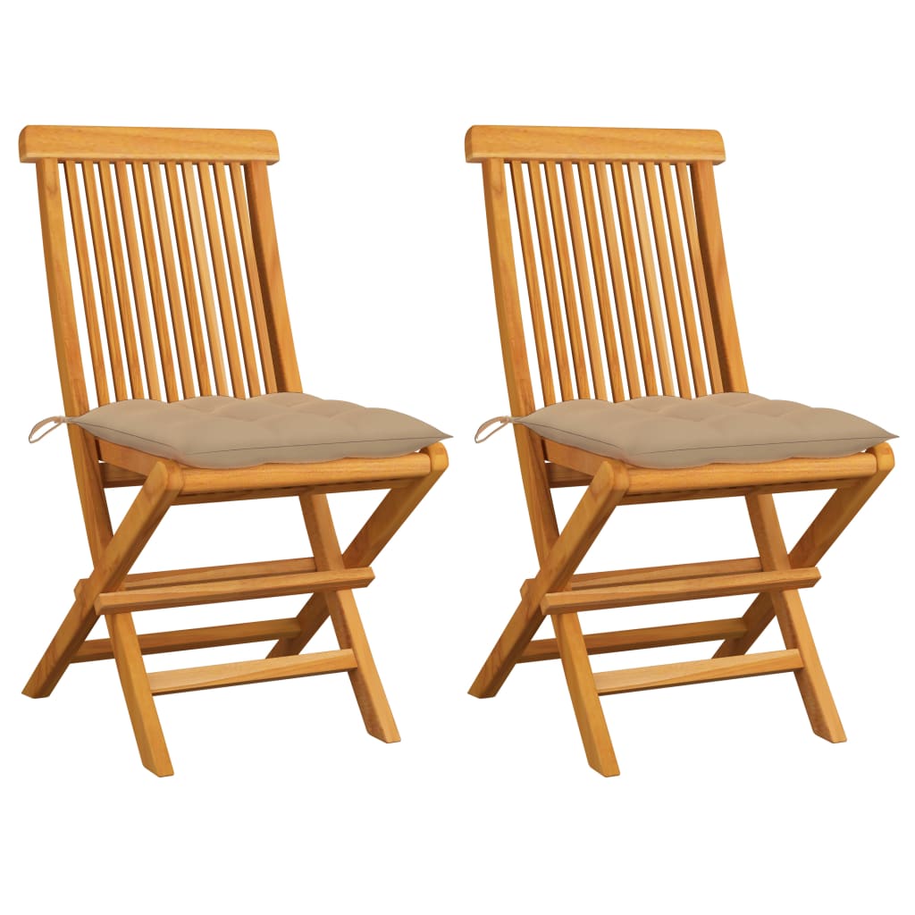 Tuinstoelen 2 st met beige kussens massief teakhout is nu te koop bij PeponiXL, paradijselijk wonen!