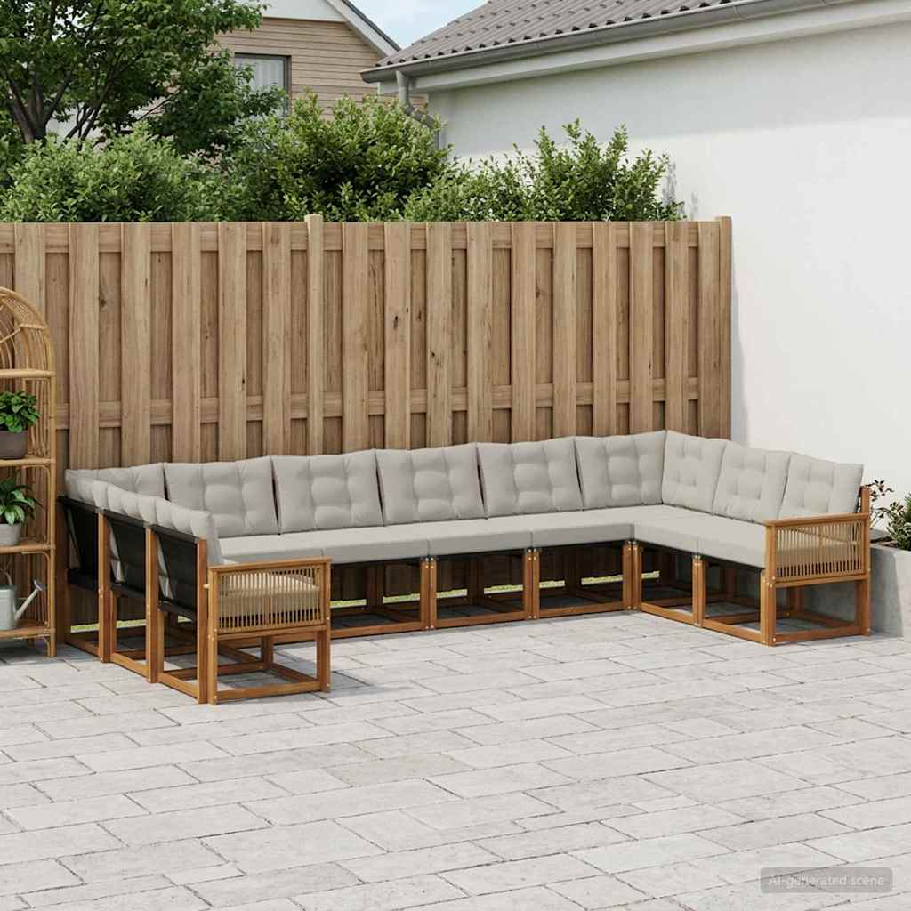 Buiten bankenset met kussen 10 pcs Naturel en lichtgrijs is nu te koop bij PeponiXL, paradijselijk wonen!