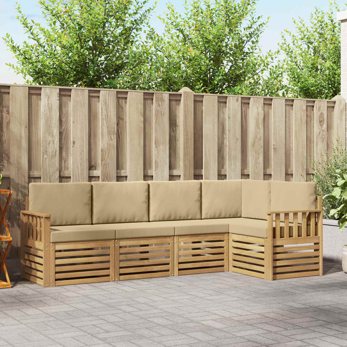 Buiten bankenset 5 pcs Wit en Beige 247 x 128,5 x 73 cm is nu te koop bij PeponiXL, paradijselijk wonen!