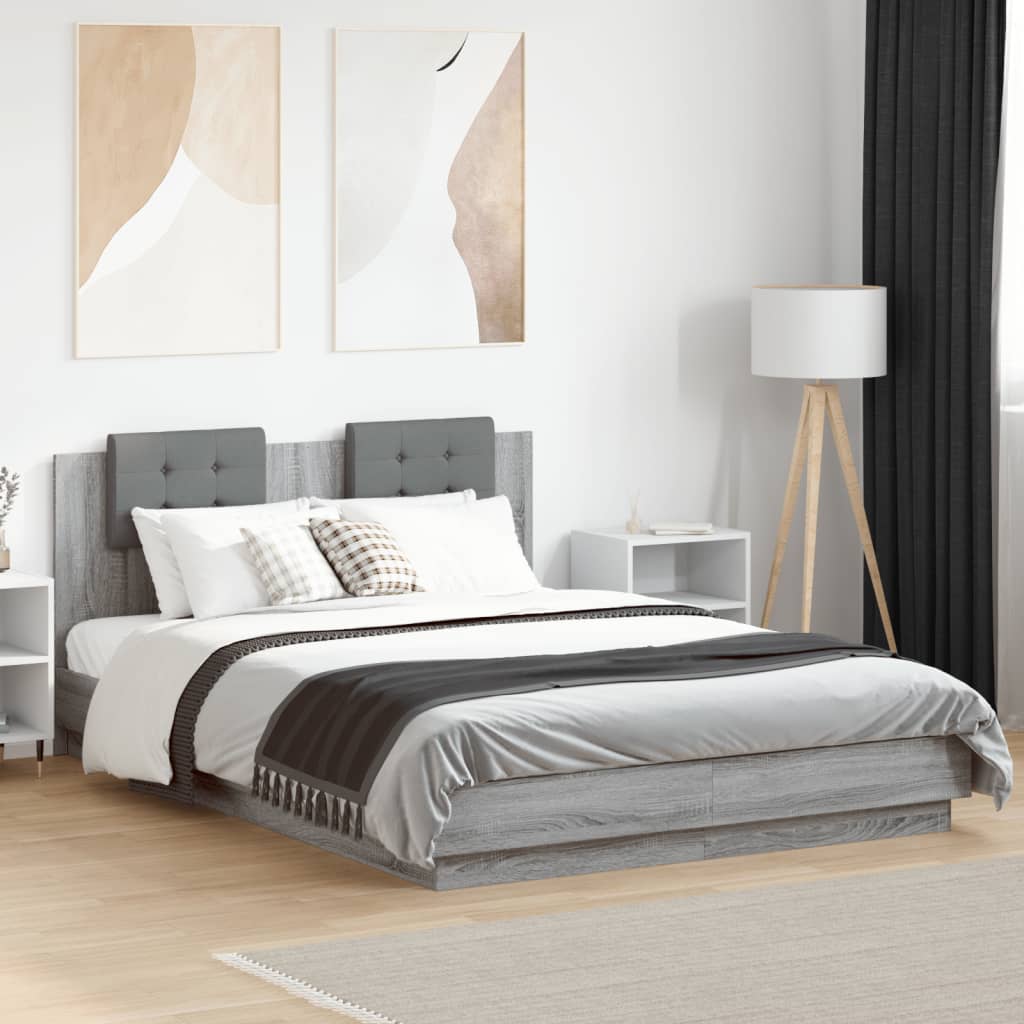 Bedframe met hoofdeinde bewerkt hout grijs sonoma 120x200 cm is nu te koop bij PeponiXL, paradijselijk wonen!