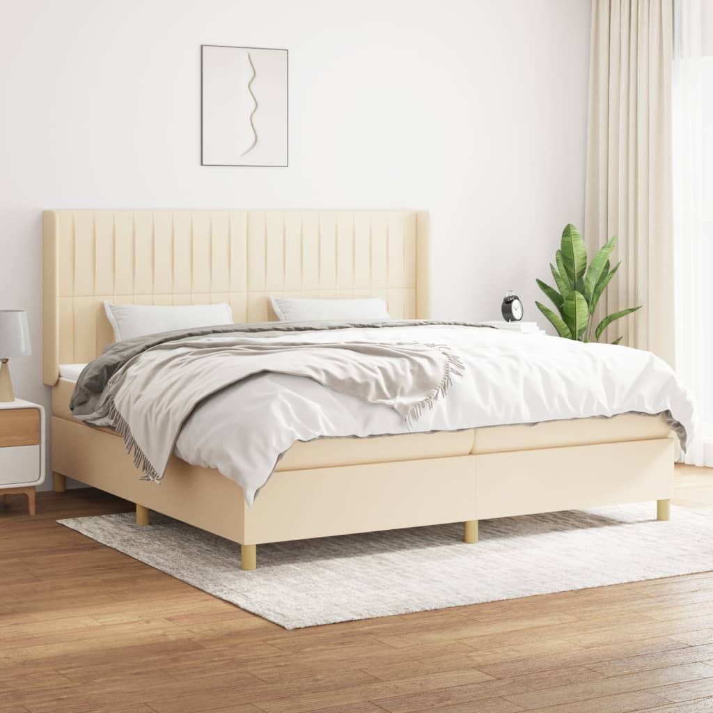 Boxspring met matras stof crèmekleurig 200x200 cm is nu te koop bij PeponiXL, paradijselijk wonen!