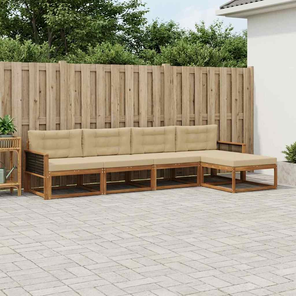Buiten bankenset met kussen 5 pcs Natuurlijk en Beige is nu te koop bij PeponiXL, paradijselijk wonen!