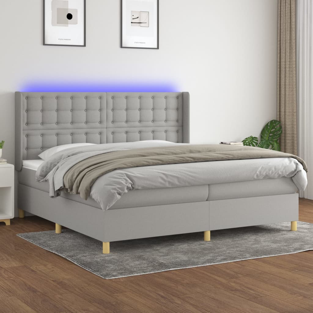 Boxspring met matras en LED stof lichtgrijs 200x200 cm is nu te koop bij PeponiXL, paradijselijk wonen!