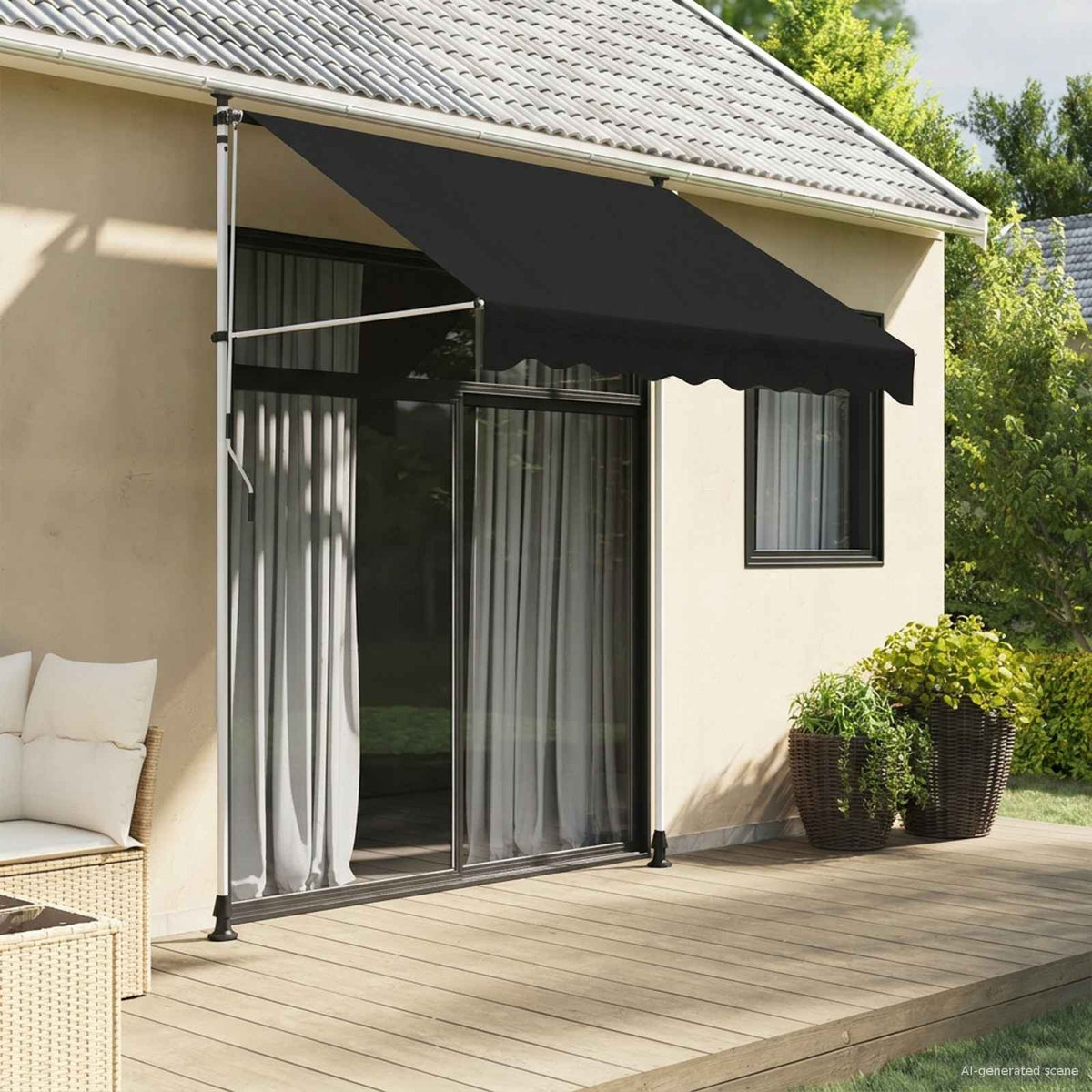 Handmatig uitschuifbare luifel Zwart 200 cm is nu te koop bij PeponiXL, paradijselijk wonen!