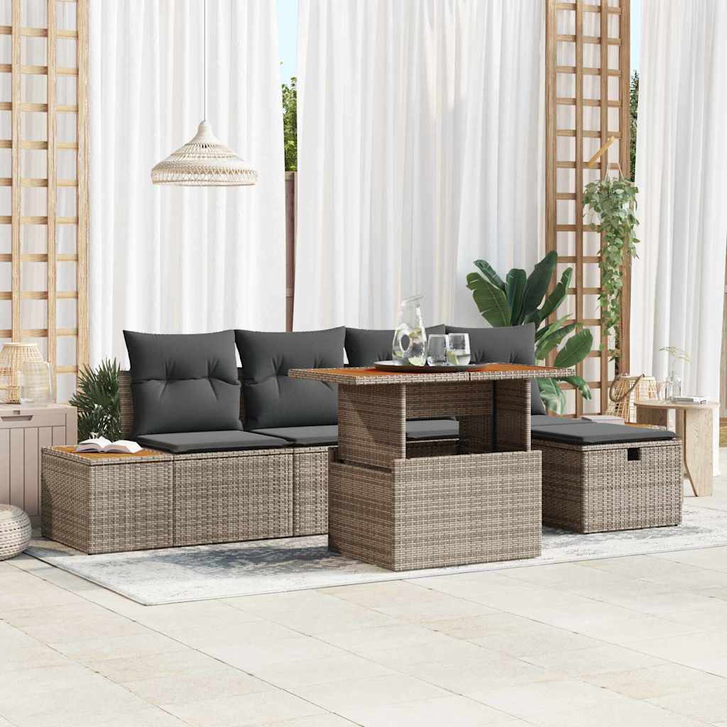 Tuinbankenset 6 st Grijs poly rattan is nu te koop bij PeponiXL, paradijselijk wonen!