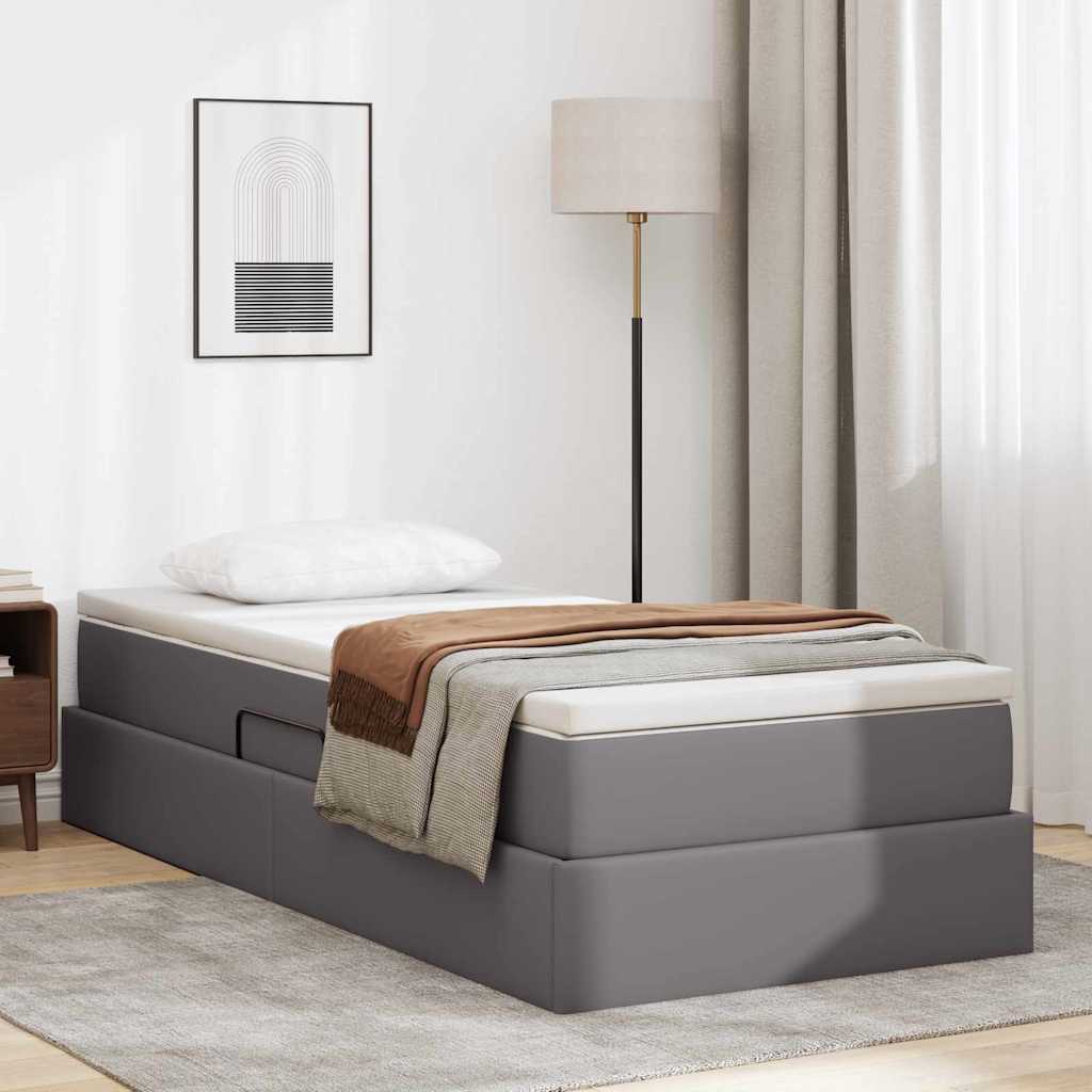 Opslag bed met matras met matras Grijs 90 x 200 cm Nep Leer is nu te koop bij PeponiXL, paradijselijk wonen!