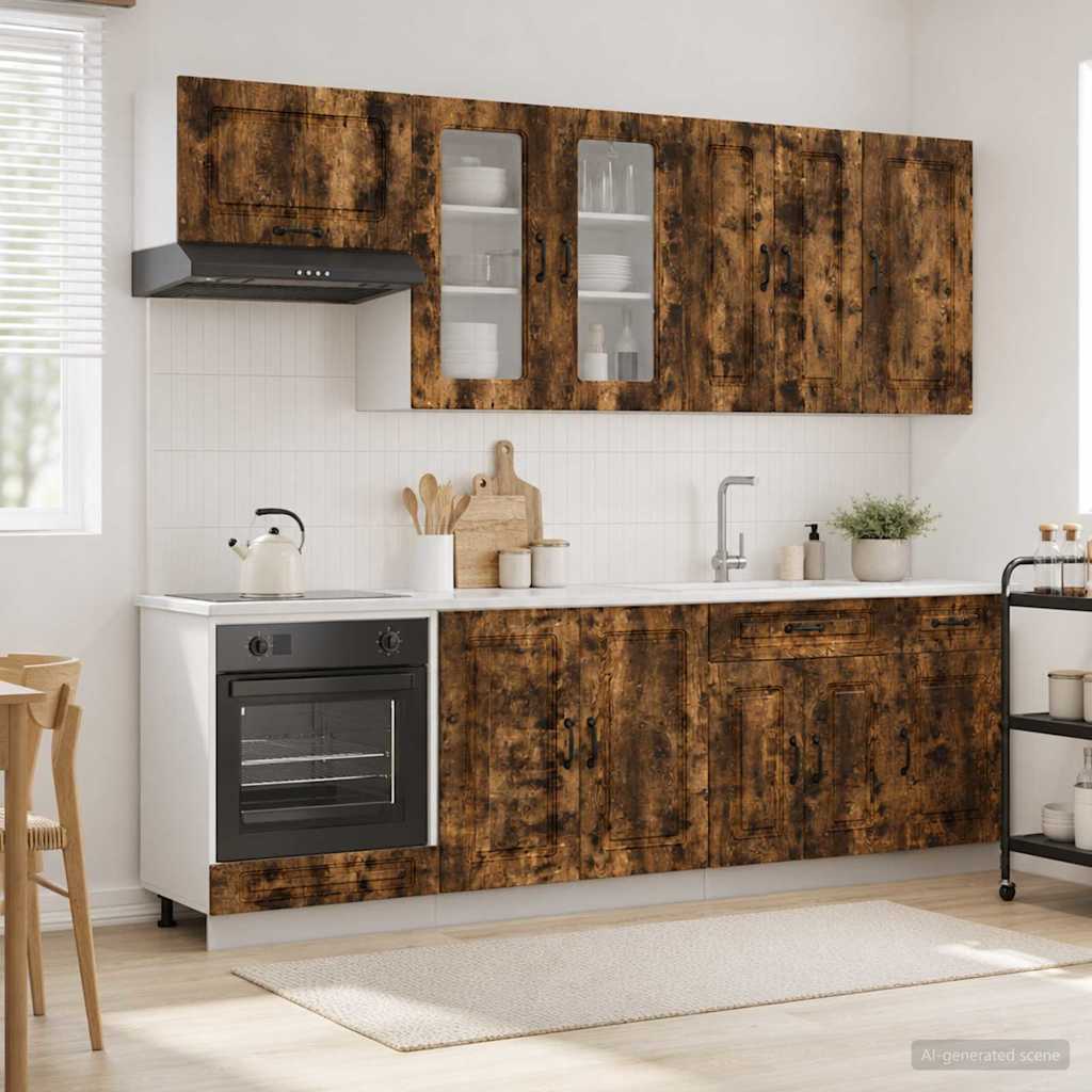 Keukenblok KALMAR 8 pcs Gerookt eiken Bewerkt hout is nu te koop bij PeponiXL, paradijselijk wonen!