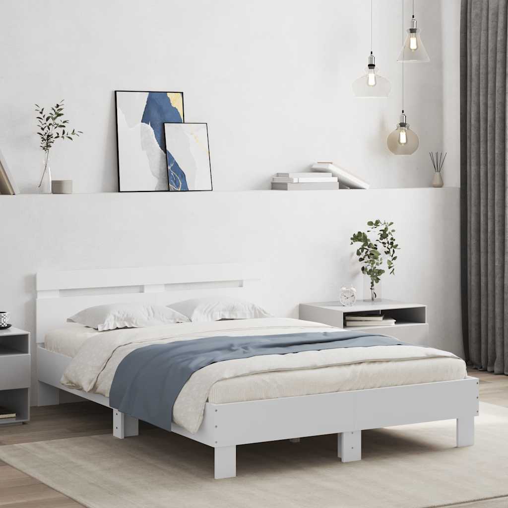 Bedframe met hoofdbord bewerkt hout wit 120x200 cm is nu te koop bij PeponiXL, paradijselijk wonen!