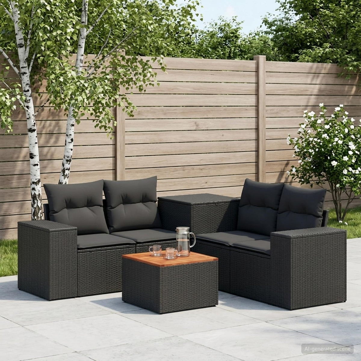 Bankstel 6 st Zwart Poly Rattan en Staal is nu te koop bij PeponiXL, paradijselijk wonen!
