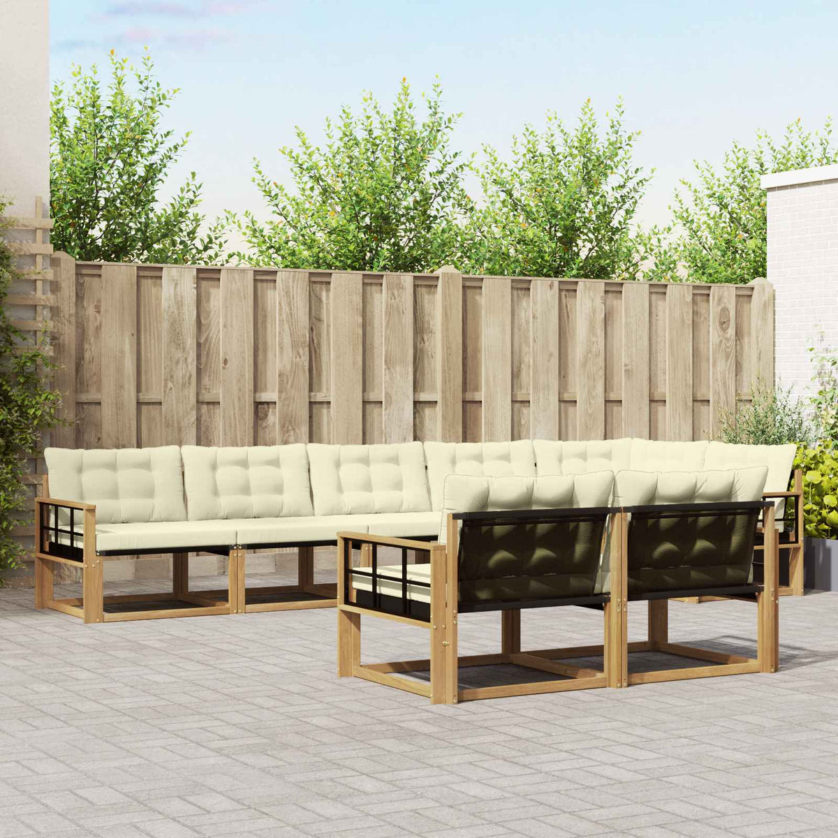 Buiten bankenset met kussen 8 pcs Wit en crèmekleurig is nu te koop bij PeponiXL, paradijselijk wonen!
