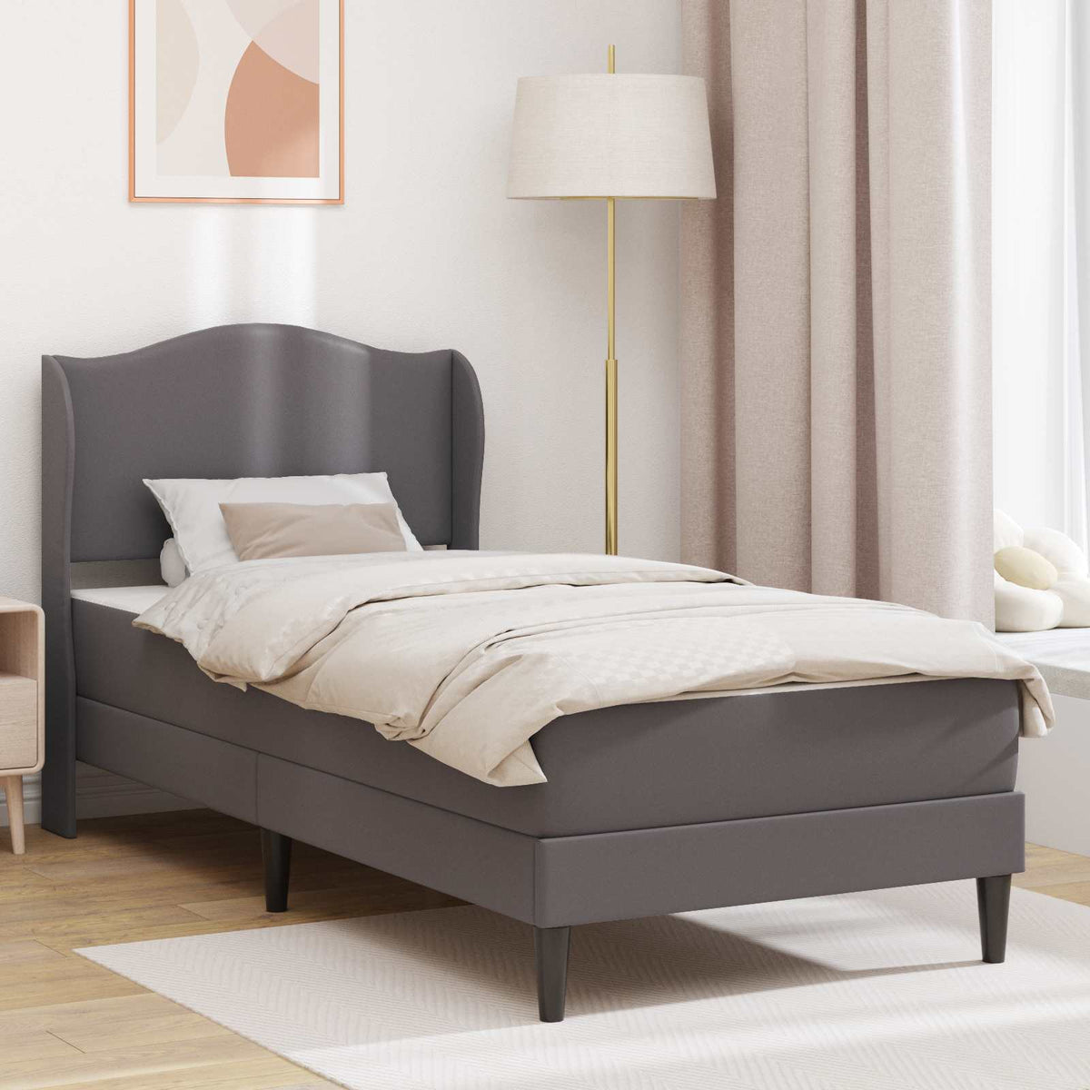 Bedframe met hoofdeinde Grijs 90 x 190 cm Kunstleer is nu te koop bij PeponiXL, paradijselijk wonen!