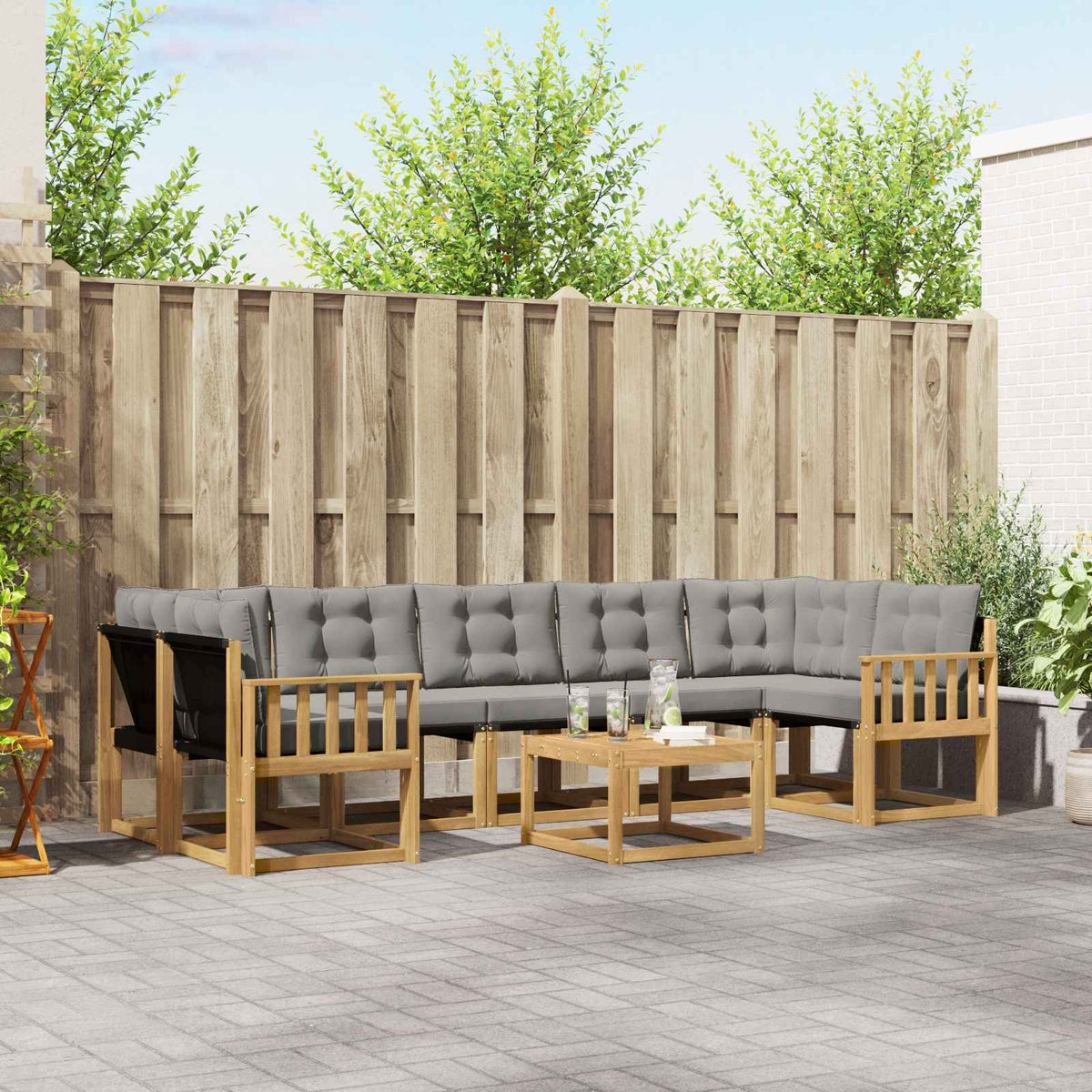 Buiten bankenset met kussen 8 pcs Wit en Lichtgrijs is nu te koop bij PeponiXL, paradijselijk wonen!