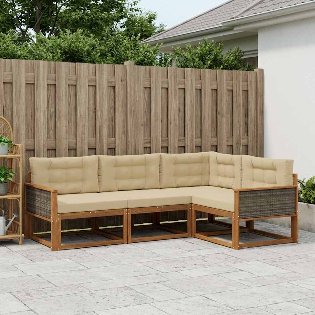 Buiten bankenset met kussen 4 pcs Natuurlijk en Beige is nu te koop bij PeponiXL, paradijselijk wonen!