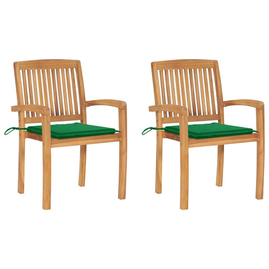 Tuinstoelen 2 st met groene kussens massief teakhout is nu te koop bij PeponiXL, paradijselijk wonen!