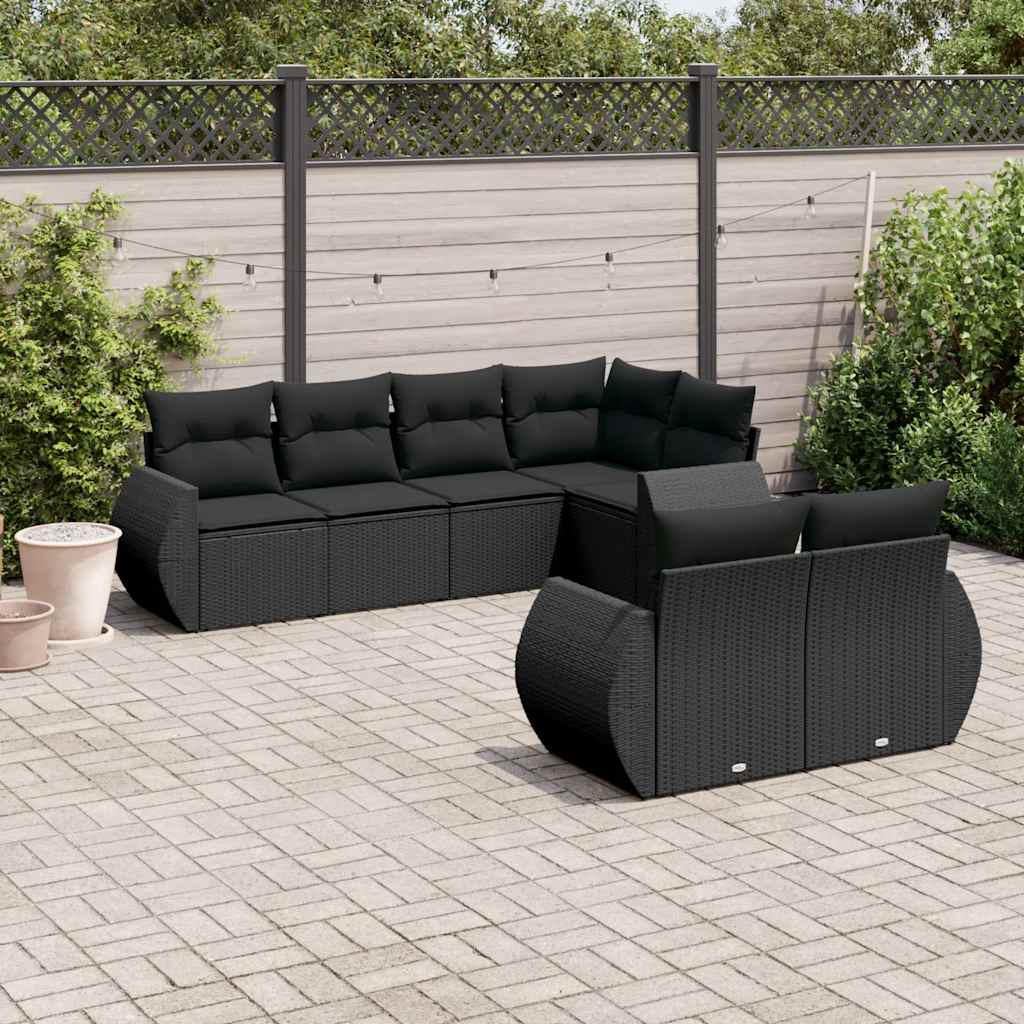 7-delige Loungeset met kussens poly rattan zwart is nu te koop bij PeponiXL, paradijselijk wonen!