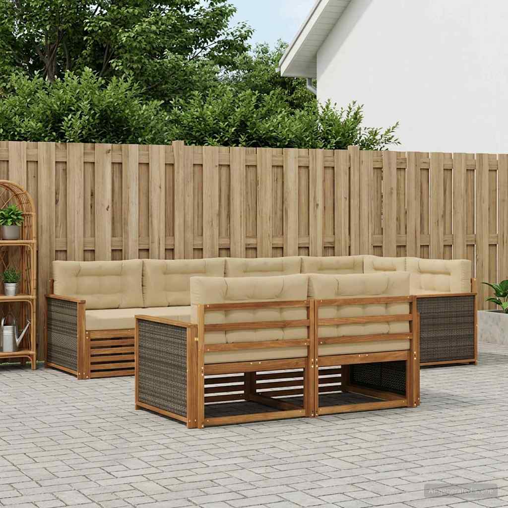 Buiten bankenset met kussen 7 pcs Natuurlijk en Beige is nu te koop bij PeponiXL, paradijselijk wonen!