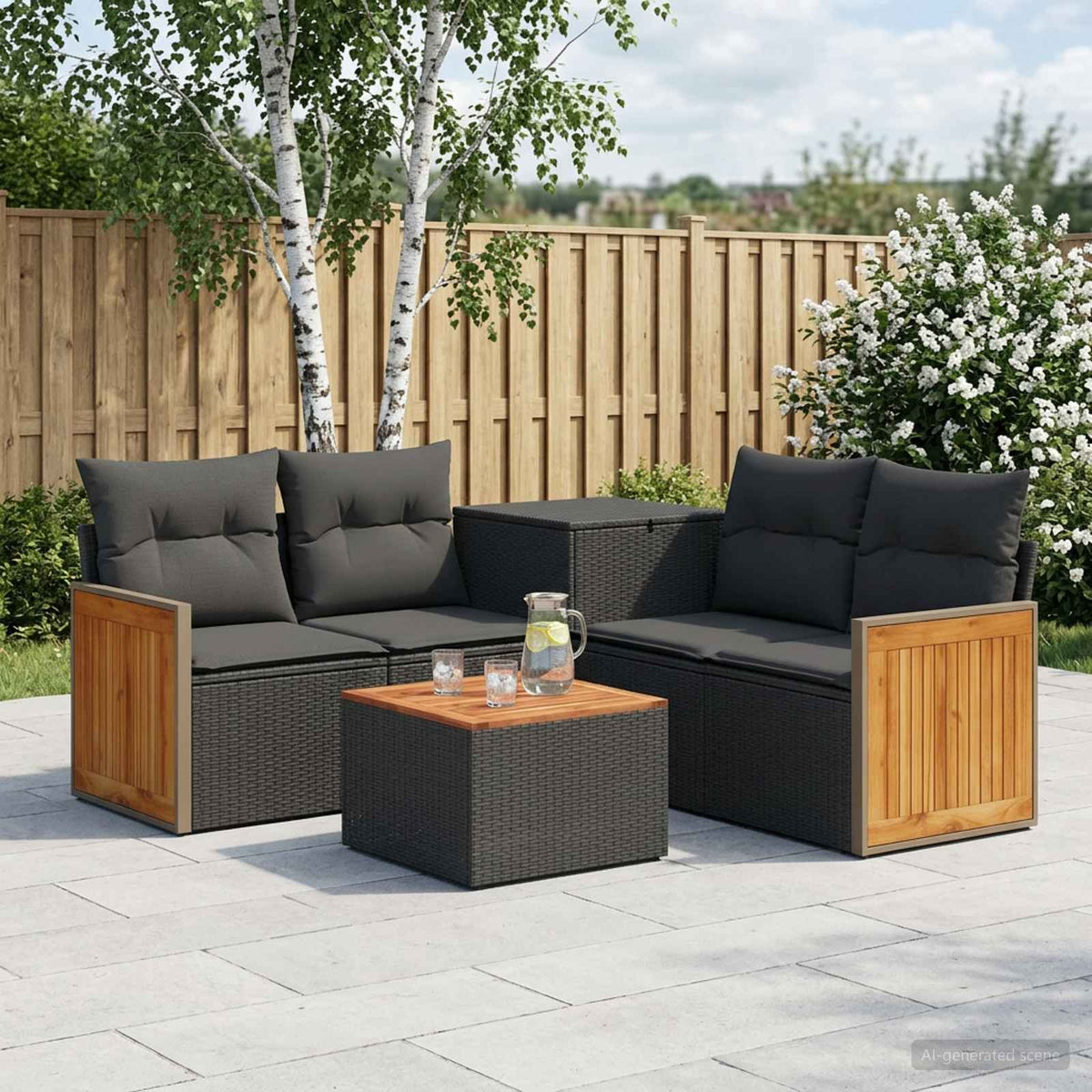 Bankstel 6 st Zwart Poly Rattan en Staal is nu te koop bij PeponiXL, paradijselijk wonen!