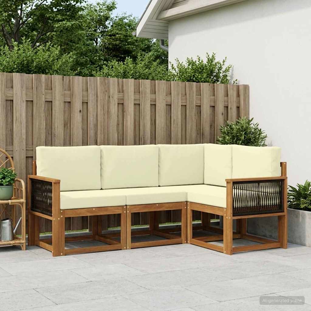 Buiten bankenset met kussen 4 pcs Natuurlijk en Crème Polyester is nu te koop bij PeponiXL, paradijselijk wonen!