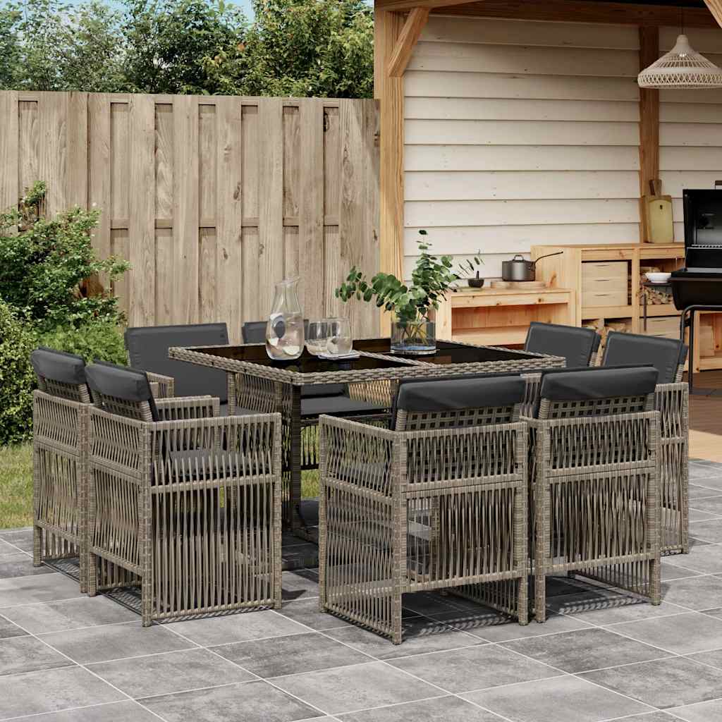 9-delige Tuinset met kussens poly rattan grijs is nu te koop bij PeponiXL, paradijselijk wonen!