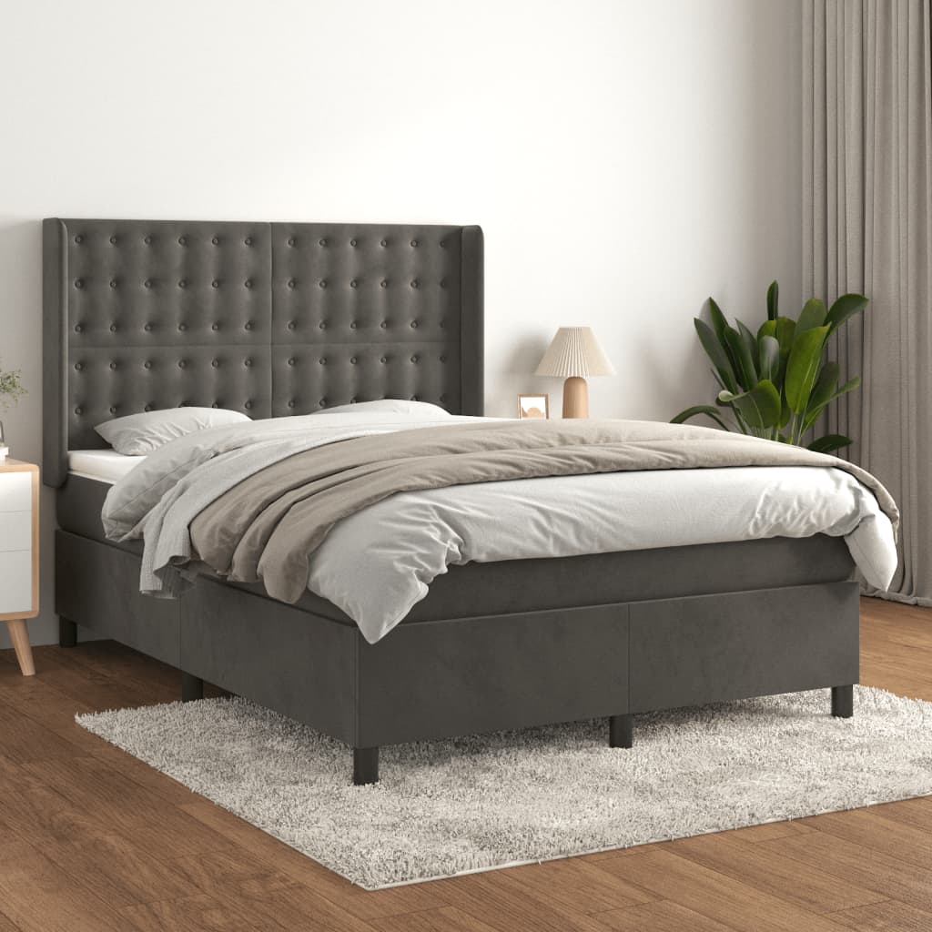 Boxspring met matras fluweel donkergrijs 140x190 cm is nu te koop bij PeponiXL, paradijselijk wonen!