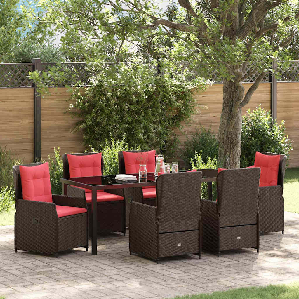 Tuin Eetset met kussen 7 pcs Bruin Poly riet is nu te koop bij PeponiXL, paradijselijk wonen!