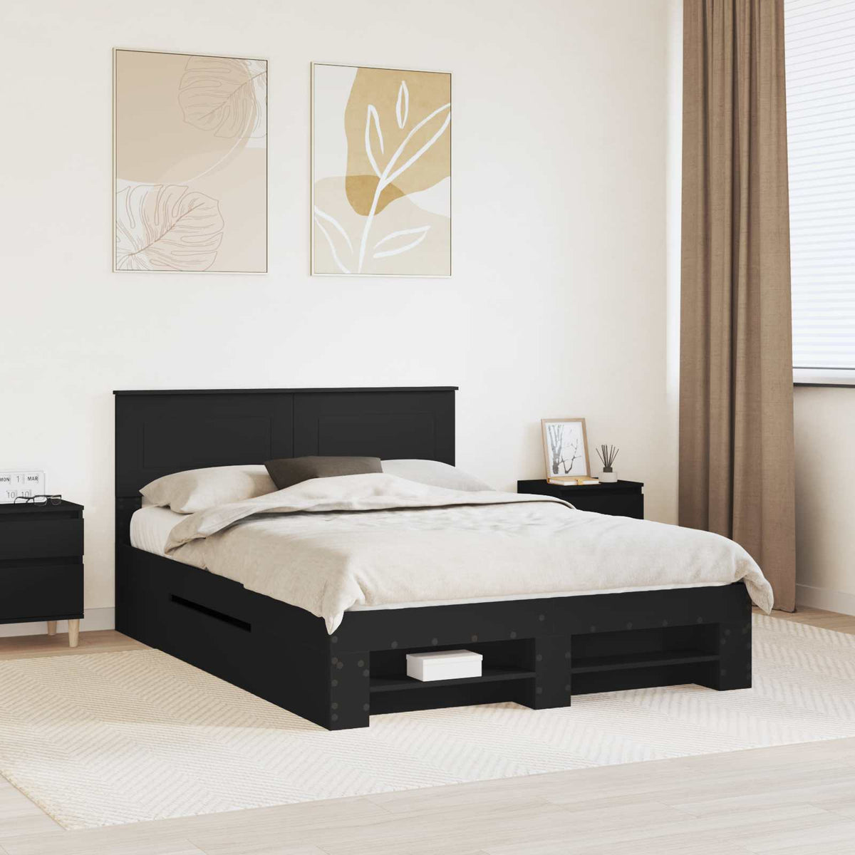 Bedframe met hoofdeinde Zwart 140 x 200 cm Bewerkt hout is nu te koop bij PeponiXL, paradijselijk wonen!