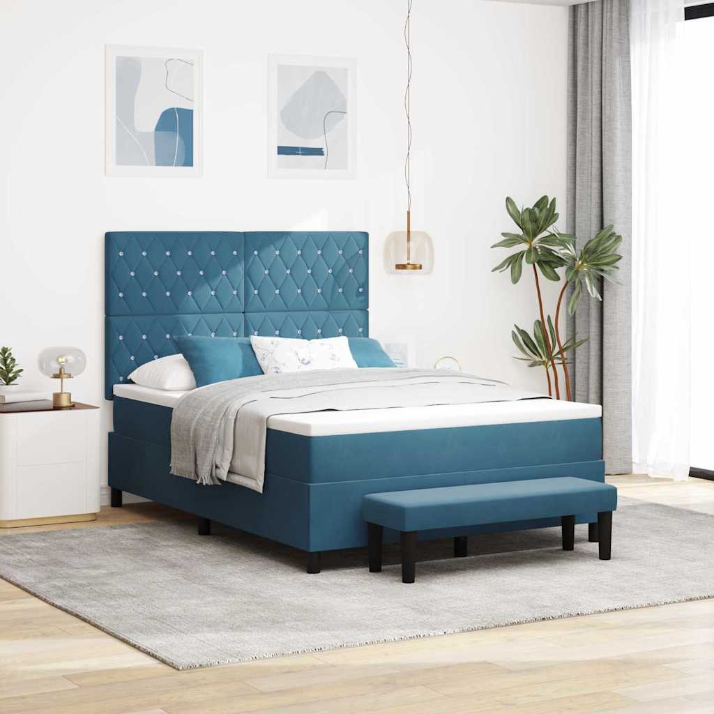 Boxspring bed met hoofdeinde Donkerblauw 190 x 140 cm Fluweel is nu te koop bij PeponiXL, paradijselijk wonen!