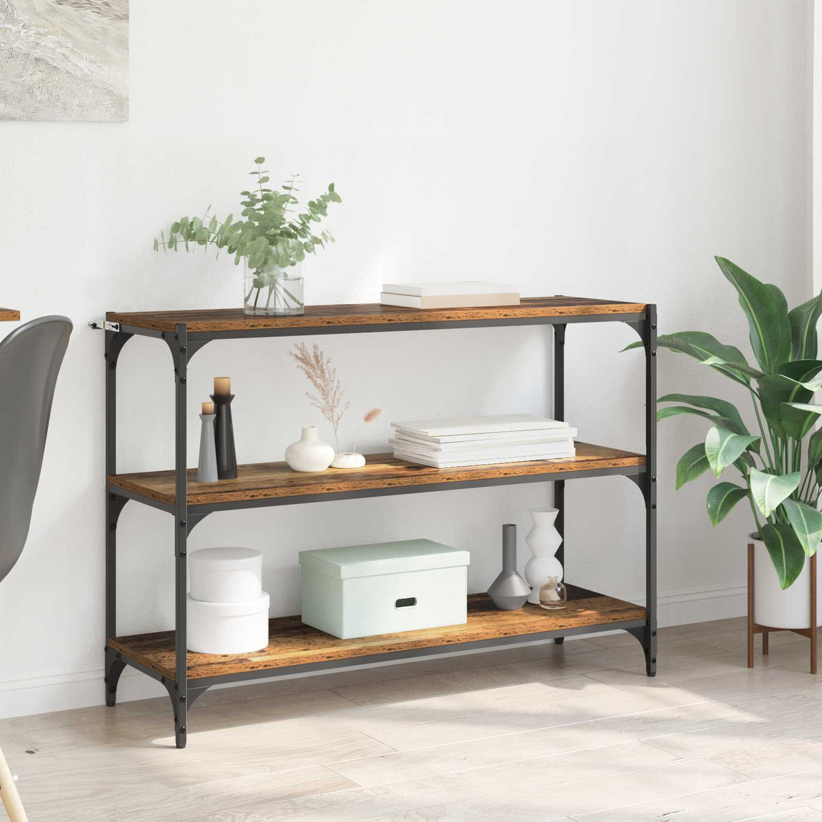 Boekenkast Oud hout 100 x 33 x 70,5 cm Gemonteerd hout en ijzer is nu te koop bij PeponiXL, paradijselijk wonen!