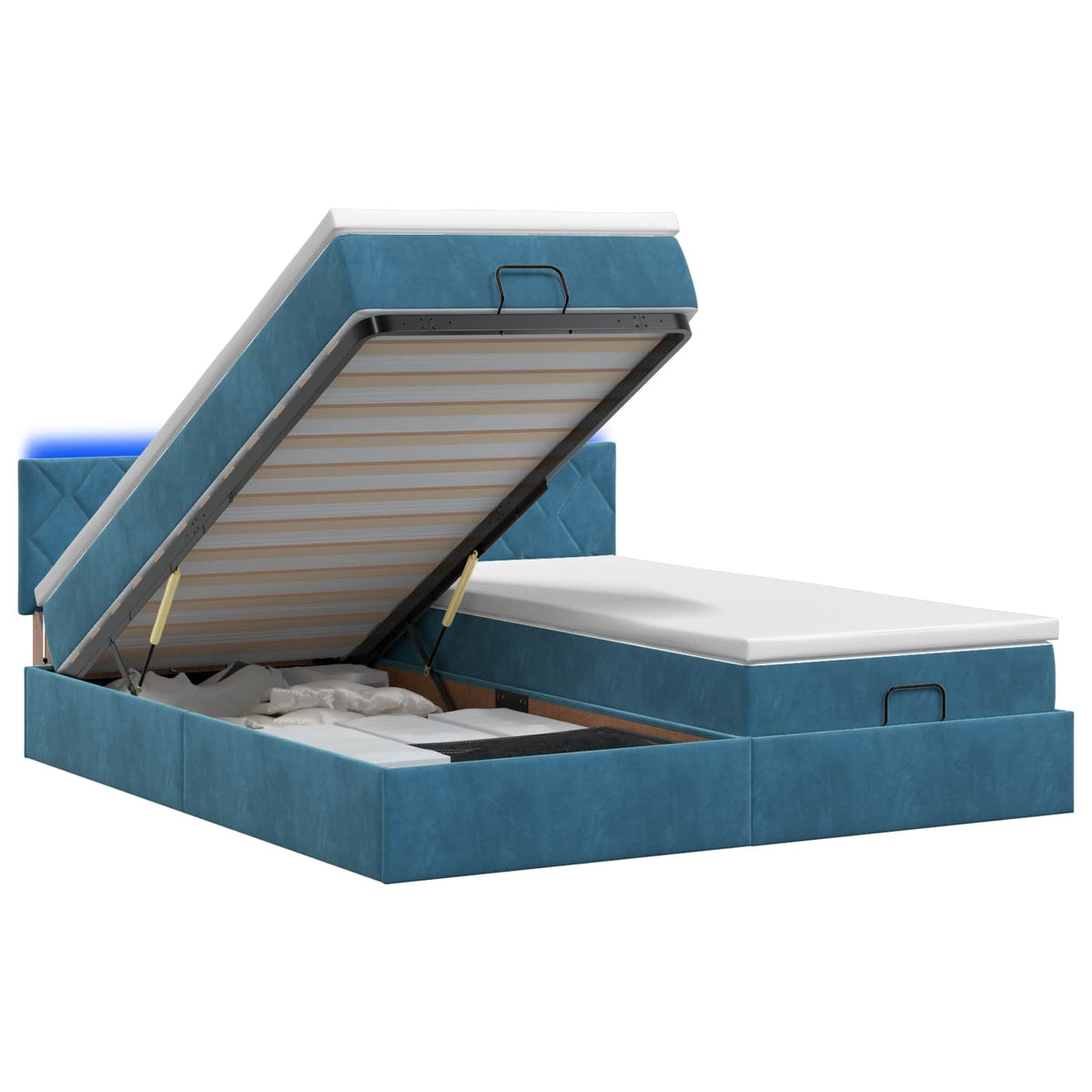 Ottoman Bed met Matrassen en LED Donkerblauw 200 x 200 cm is nu te koop bij PeponiXL, paradijselijk wonen!