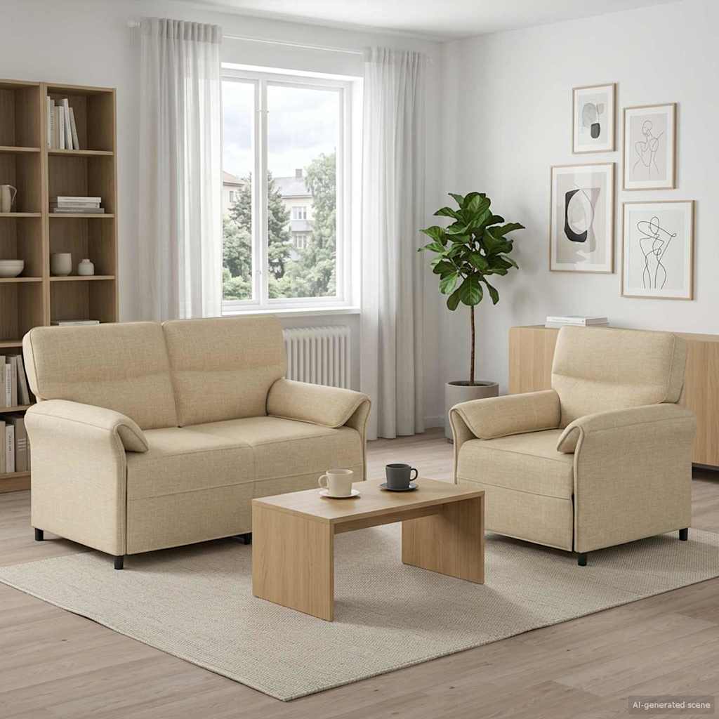 Bankstel 2 st Crèmekleurig Stof is nu te koop bij PeponiXL, paradijselijk wonen!